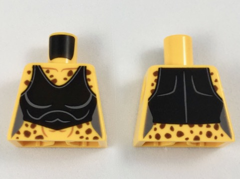 Lego Torso Female Reddish Brown Cheetah Spots and Black Crop Top Pattern