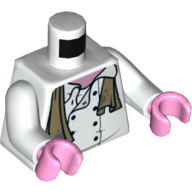 Lego Torso Chef Jacket, Dirty Dark Tan Scarf Print, White Arms, Bright Pink Hands / White