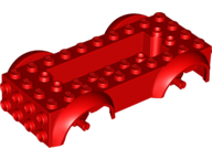 Lego Vehicle, Base 5 x 10 x 2 1/2 with Mudguards and 2 x 6 Recessed Center with 3 Holes with (Same Color) Wheels Holders Attached / Red