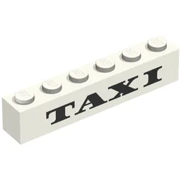 Brick 1 x 6 with 'TAXI' Thick Print / White