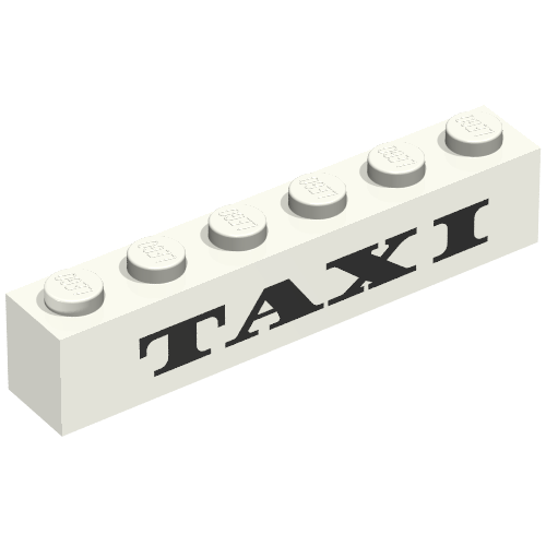 Lego Brick 1 x 6 with 'TAXI' Thick Print / White