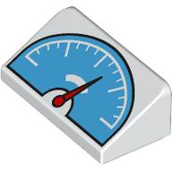 Lego Brick Sloped 30° 1 x 2 x 2/3 with Medium Azure Scale / Speedometer, Red Dial print / White