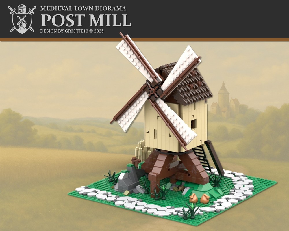 Lego Medieval Post Mill (baseplate) - Medieval Town Diorama
