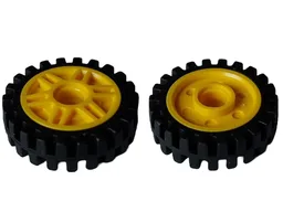 Wheel 18mm D. x 8mm with Fake Bolts and Deep Spokes with Inner Ring with Black Tire 24mm D. x 7mm Offset Tread - Band Around Center of Tread (13971 / 61254) / Yellow