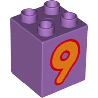 Duplo Brick 2 x 2 x 2 with Orange '9' Print / Medium Lavender