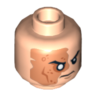 Lego Minifig Head Shredder, Right Eye Scarred Area and No Pupil, Angry Print [Hollow Stud] / Light Nougat