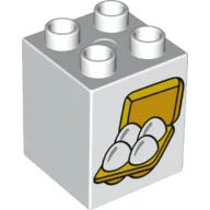 Duplo Brick 2 x 2 x 2 with 4 Eggs in Box Print / White