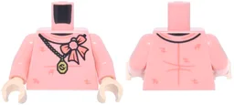 Torso Blouse with Coral Crosshatch and Bow with Flower, Black and Gold Chain and Locket with Letter S Pattern / Warm Pink Arms / Light Nougat Hands / Warm Pink