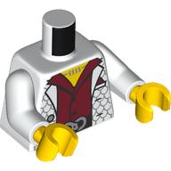 Lego Torso, White Scalled Jacket, Dark Red Shirt, Black Belt with Silver Snake, Yellow Chest with Necklace print, White Arms, Yellow Hands / White