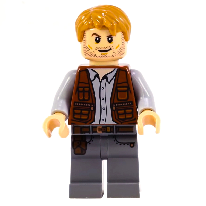 Lego Owen Grady with Reddish Brown Vest, and Dark Bluish Gray Legs with Holster