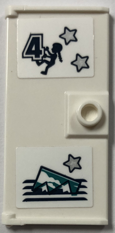 Lego Door 1 x 3 x 5 with Stud Handle with Locker, Dark Blue Vent Lines, Girl Climbing Number 4, Mountains Postcard and Silver Stars Pattern (Stickers) - Set 41744