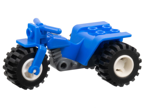 Lego Tricycle with Dark Bluish Gray Chassis and White Wheels - Notched Holes on Rear Wheels
