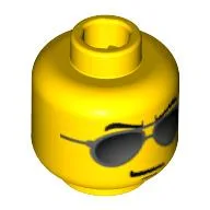 Minifig Head Traffic Cop, Black and Silver Sunglasses, Chin Dimple Print [Blocked Open Stud] / Yellow