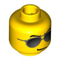 Lego Minifig Head Traffic Cop, Black and Silver Sunglasses, Chin Dimple Print [Blocked Open Stud] / Yellow