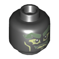 Lego Minifig Head Ghost (Pitch / Wail), Sand Green Face, Yellowish Green Eyes, Mouth and Cheek Lines Print [Hollow Stud] / Black