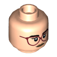 Lego Minifig Head Zia Rodriguez, Eyebrows, Red Glasses, Peach Lips, Neutral / Surprised Expression Print / Light Nougat