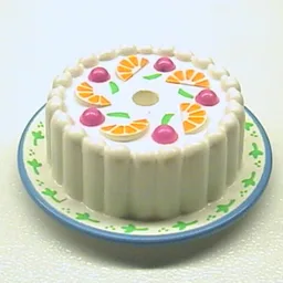 Scala, Food, Cake with Dark Pink Cherries and Oranges, Medium Blue Rim Print / White