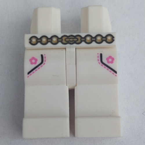 Lego Hips and White Legs with Pockets, Belt and Dark Pink Flowers Print / White