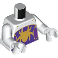 Lego Torso, Gold Spider on Dark Purple Field, Webs print, White Arms and Hands / White