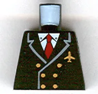 Torso Airplane Pilot, Suit Double Breasted, Red Tie, Gold Buttons and Logo Pin Pattern
