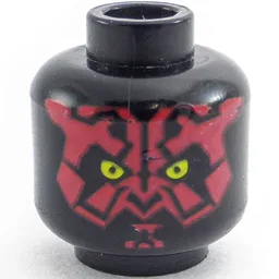 Minifig Head Darth Maul, Red Face, Yellow Eyes Print / Black