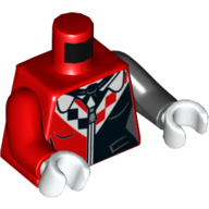 Lego Torso, Odd Arms, Jacket with Red and Black Diamonds, Zipper, Black Undershirt Print, Left Black Arm, Right Red Arm, White Hands / Red