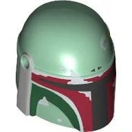 Helmet Mandalorian with Holes, Weathered Dark Red, Dark Green and Light Bluish Grey Print / Sand Green