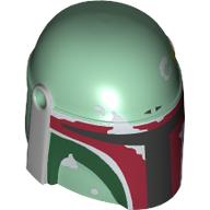 Lego Helmet Mandalorian with Holes, Weathered Dark Red, Dark Green and Light Bluish Grey Print / Sand Green