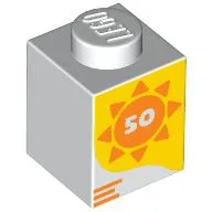 Brick 1 x 1 with Orange Sun, '50' on Yellow Background Print / White