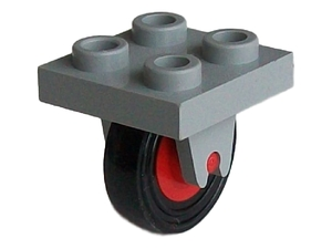 Lego Plate, Modified 2 x 2 with Wheel Holder Bottom with Red Wheel with Black Tire 14mm D. x 4mm Smooth Small Single (8 / 3464c01)