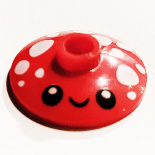 Lego Dish 2 x 2 Inverted [Radar] with White Mushroom Spots, Black Face print / Red