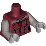 Lego Torso Laced Corset with Red Frills, Pendant Print, Flat Silver Arms, Light Bluish Gray Hands / Dark Red