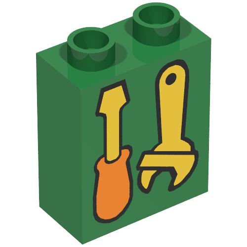 Lego Duplo Brick 1 x 2 x 2 with Screwdriver and Wrench Print / Green