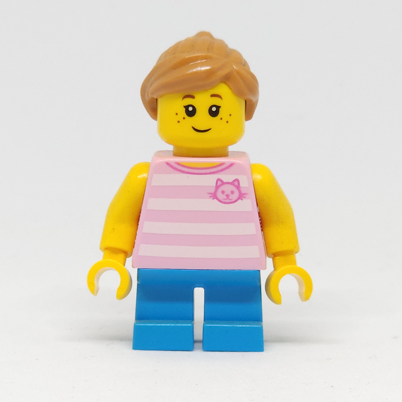 Lego Kid, Bright Pink Torso, Blue Legs, Medium Nougat Hair