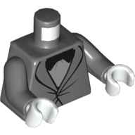 Lego Torso Jacket, Light Bluish Gray Undershirt, Black Bow Tie Print, Dark Bluish Gray Arms, White Hands / Dark Bluish Gray