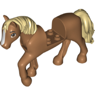 Lego Animal, Horse with Raised Leg, Tan Mane and Tail, White Blaze print / Medium Nougat