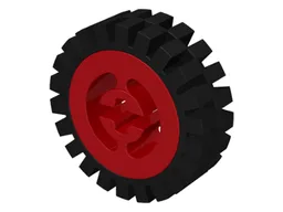 Wheel with Split Axle Hole with Black Tire 24mm D. x 8mm Offset Tread - Interior Ridges (3482 / 3483) / Red