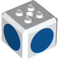 Brick Special Cube with 2 x 2 Studs on Top, and Blue Circles Print / White
