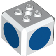 Lego Brick Special Cube with 2 x 2 Studs on Top, and Blue Circles Print / White