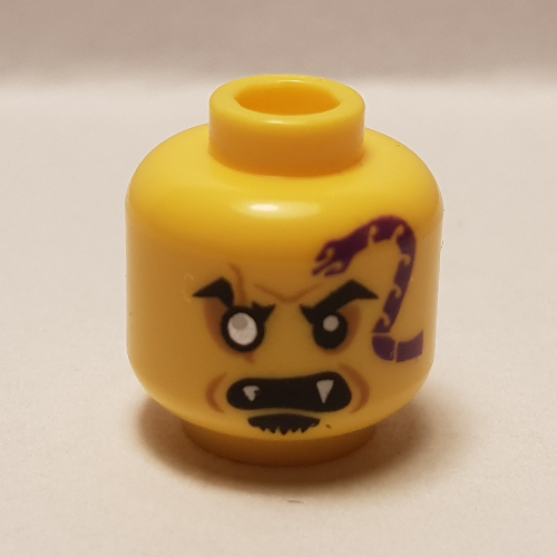 Lego Minifig Head Eyezore, White Eye, Dark Purple Snake, Fangs, Goatee print / Yellow