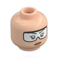 Minifig Head Dana Scully, Dark Orange Eyebrows, Nougat Lips, Raised Eyebrow / Black Goggles, White Glass Print / Light Nougat