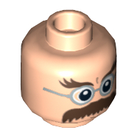 Lego Minifig Head Filius Flitwick, Glasses, Bushy Moustache and Eyebrows Print / Light Nougat