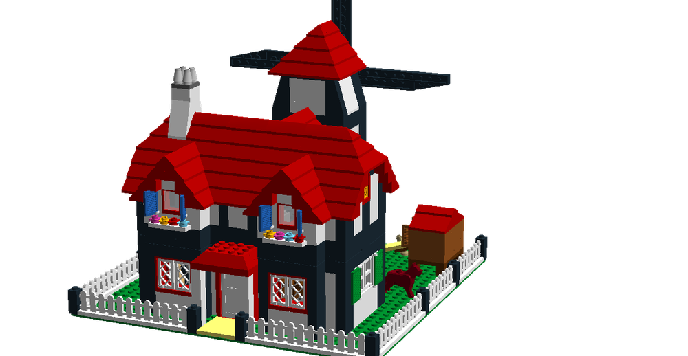 Lego Tudor Style Farmhouse with Windmill, Blacksmith and Chicken Coop, Modular Town
