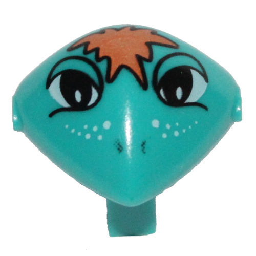 Lego Minifig Head Special with Clip and Orange Hair and Freckles Print (Martian) / Dark Turquoise