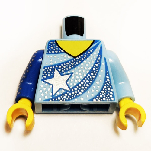 Lego Torso, Odd Arms, Blue Stripes, Silver Stars, Bare Chest print, Left Bright Light Blue Arm, Right Blue Arm, Yellow Hands / Bright Light Blue