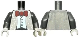 Torso Tuxedo Jacket Open with Metallic Light Blue Stars and Dots over Vest and White Shirt, Red Bow Tie, Black Stomach Pattern / Flat Silver Arms / White Hands