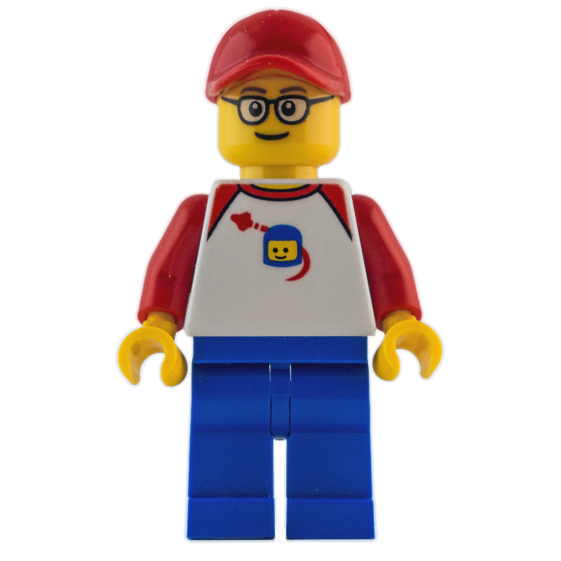 Lego Man - White Torso, classic Space Logo, Blue Legs, Red Cap