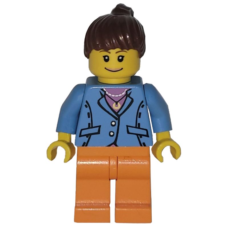 Lego Medium Blue Torso, Orange Legs, Reddish Brown Hair