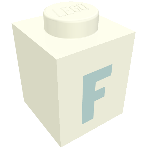 Lego Brick 1 x 1 with Blue 'F' Print (Bold Font) / White
