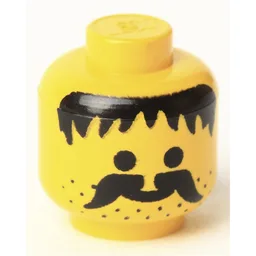 Minifig Head, Moustache, Stubble and Messy Hair Black Print [Solid Stud]